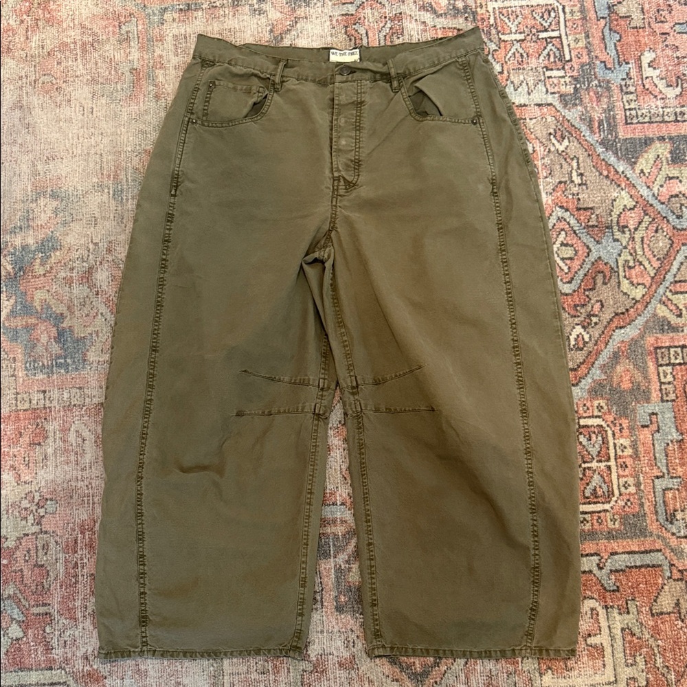 Free People Good Luck Barrel Pants Olive Green